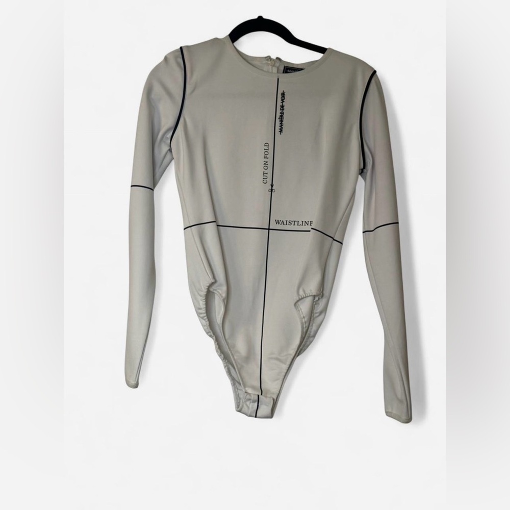 Maniere De Voir White Bodysuit with Black Accents
